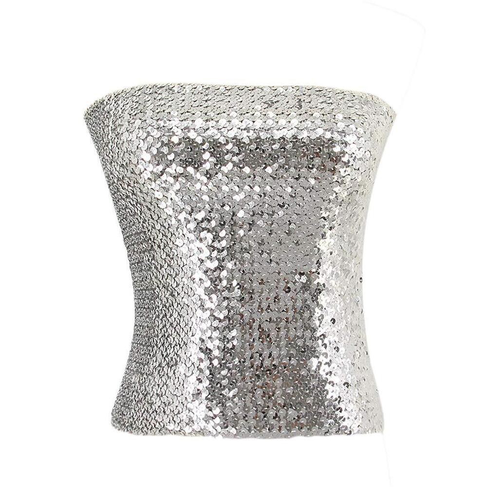 7615 Sparkly Bling Sequin Tube Top Sexy Stretchy Crop Top Party Costume